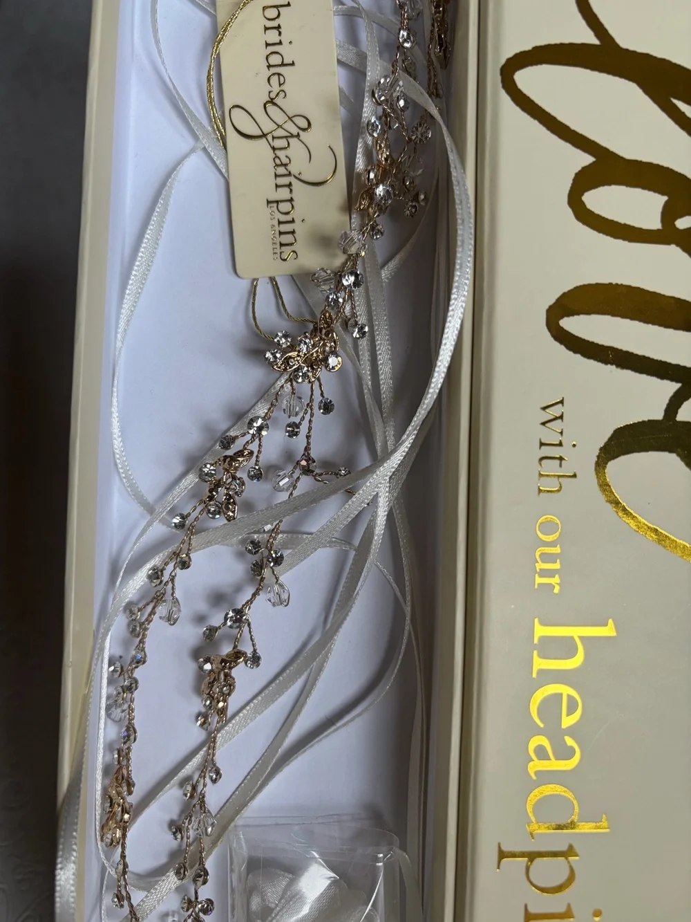 Brides & Hairpins Gia Halo Gold and Crystal Bridal Headband-Hair Accessories
